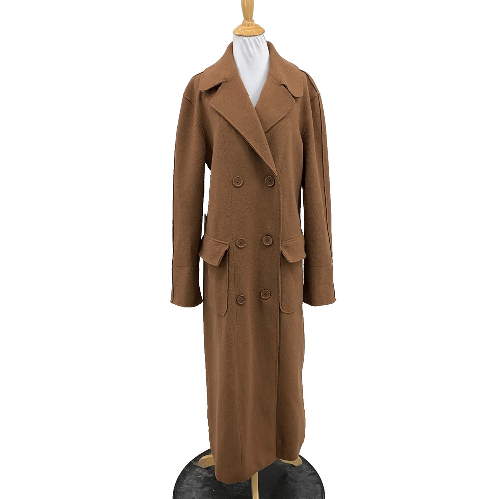 Max Studio Coat Womens M Medium Mocha Double Breasted Wide Notch Lapel Trench